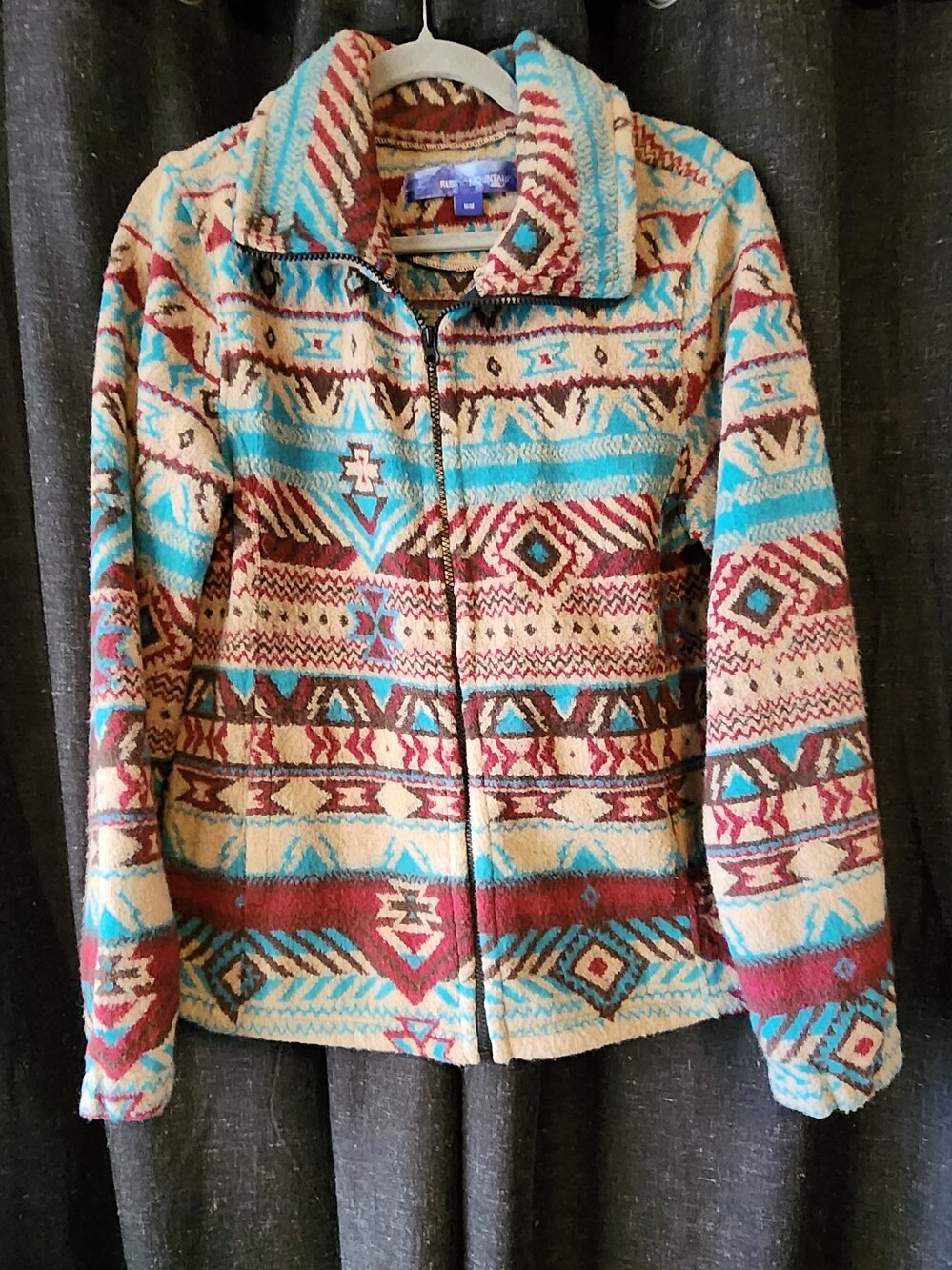 Rustic Mountains Southwest Print Fleece Zip Jacket Women’s Medium Western Boho
